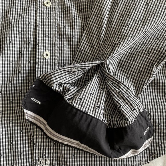 Bugatchi Shirt - Black/White Patterned - Medium - Classic Fit - Picture 4 of 5